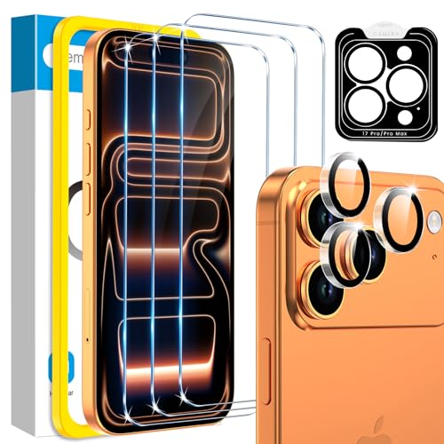 Fotbor Compatible with 3 Pack iPhone 17 Pro Screen Protector with 1 Set Camera Lens Protector, 2025 Upgrade 9H+ Premium Tempered Glass 17Pro, Easy Installation Kits, 6.3 inch - size: iPhone 17 Pro-6.3 inch