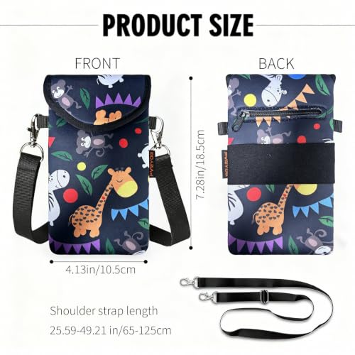 Neoprene Phone Sleeve Pouch Case Bag for Men Women w/Crossbody Strap/Neck Lanyard for iPhone 17/16/15/14 Pro Max, Samsung S25，Pixel 10 - color: Gentle Giraffe