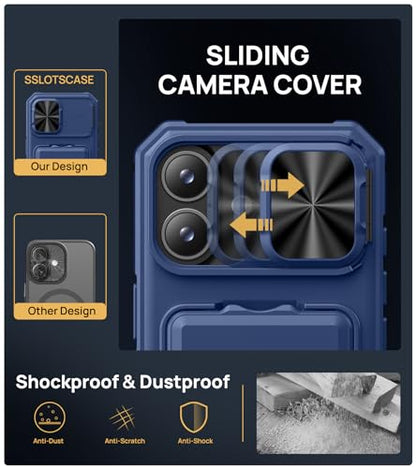 SSLOTSCASE for iPhone 17 Case with Stand & Credit Card Holder, Blue - color: Blue, size: Iphone 17