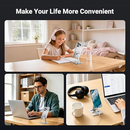 Foldable Adjustable Phone Stand, Hands-Free Desktop Holder for Video Calls Streaming Gaming, Portable Anti-Slip Cradle Universal for Smartphones