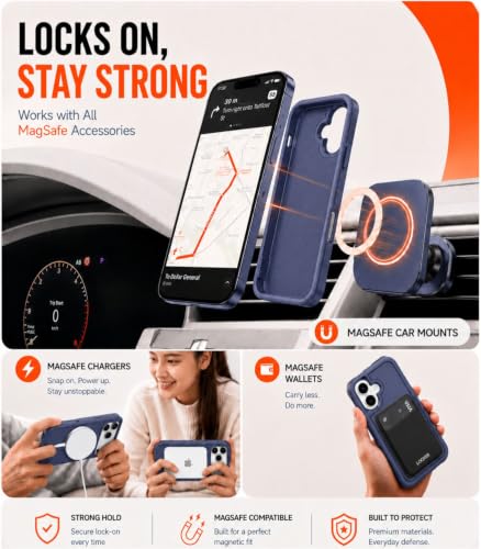 LOOXER® Heavy Duty Rugged Magnetic Case for iPhone 17 (6.3”) | Military Grade Shockproof Protection,MagSafe Compatible+ Tempered Glass Included (Blue, 17) - color: Blue, size: 17