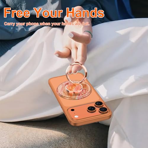Magnetic Phone Ring Holder for MagSafe Grip,[Super Magnet],Stylish 360° Rotation Cell Phone Grip Stand Finger Ring Kickstand for iPhone 17 16 15 14 Pro Max,iPad and Smartphones,Marble - color: Orange Marble