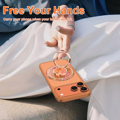Magnetic Phone Ring Holder for MagSafe Grip,[Super Magnet],Stylish 360° Rotation Cell Phone Grip Stand Finger Ring Kickstand for iPhone 17 16 15 14 Pro Max,iPad and Smartphones,Marble - color: Orange Marble