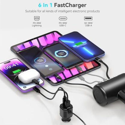 PLDHPRO Multi Port Car Headrest Retractable Charger 4 in 1 Charging Station Dock for Lfyt Turo Ride Share Customers, Vehicle Backseat Accessories for Driver Fit Galaxy, iPhone, Andriod Devices - size: 4 IN 1-with Car Charger