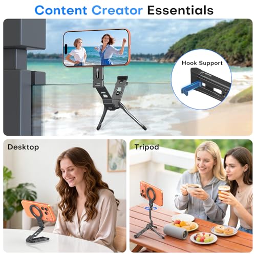 OMOTON TP03 [Ultra-Slim] 360° Rotating for MagSafe Tripod Stand with Hook - color: 1-Black