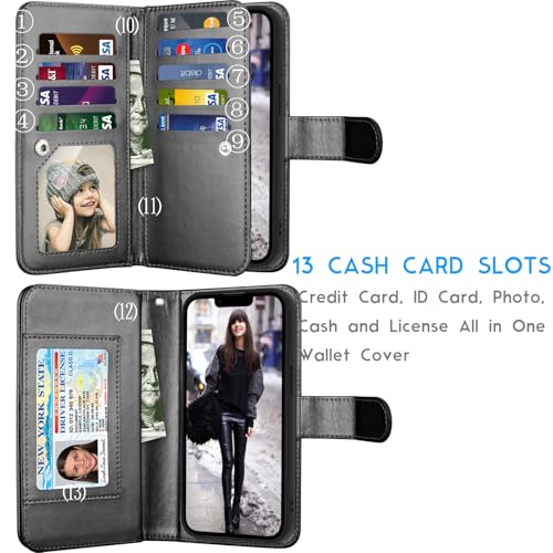 Tekcoo Wallet Case Compatible with iPhone 16E 2025 (6.1 inch) Luxury ID Cash Credit Card Slots Holder [Detachable Magnetic Hard Case] Carrying Pouch Folio Flip PU Leather Cover [Black] - color: Black, size: 16E 2025