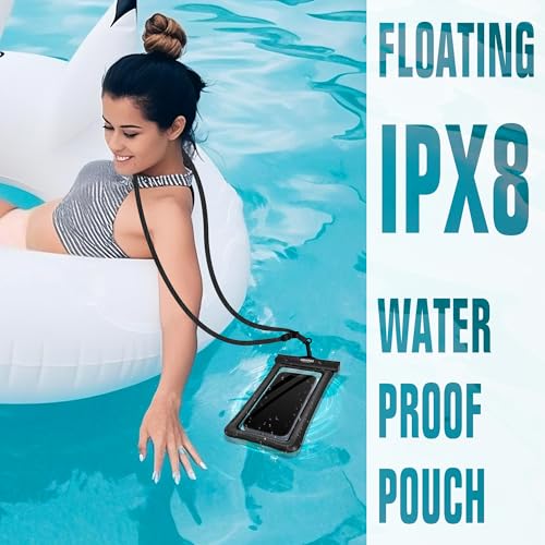 NEPHI IP68 Waterproof Phone Pouch 2 Pack-Up to 8.0"，Adjustable Neck Lanyard Floating Waterproof Phone Case for iPhone,Phone Dry Bags for Vacation Beach Pool Travel Essentials - color: Aqua Green Black 2 pack