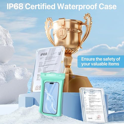 NEPHI IP68 Waterproof Phone Pouch 2 Pack-Up to 8.0"，Adjustable Neck Lanyard Floating Waterproof Phone Case for iPhone,Phone Dry Bags for Vacation Beach Pool Travel Essentials (Aqua Green 4 Pack) - color: Aqua Green 4 pack