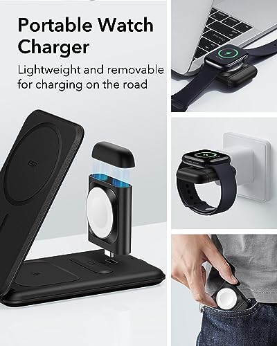 ESR 3 in 1 Charging Station, Foldable MagSafe Charger Stand for iPhone - color: Black
