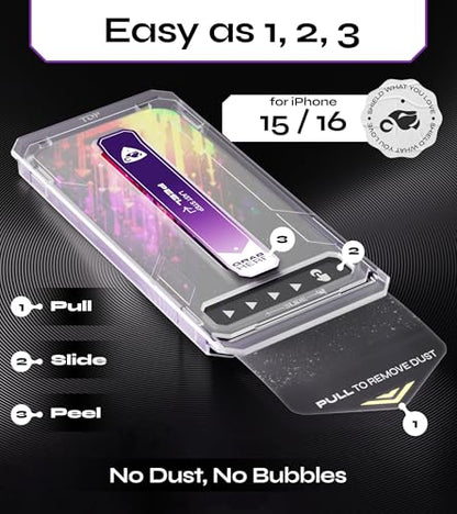Defenslim for iPhone 15/16 Privacy Screen Protector (2Pack), Easy Auto-Dust & Align Install Kit, 6.1" Tempered Glass, 9H Hardness, Privacy Protection, Case Friendly, SpyShield