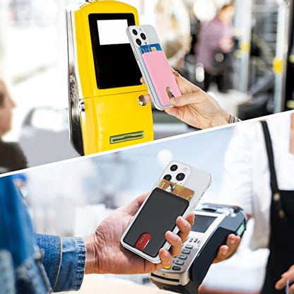 Senose Phone Wallet Stick On, Credit Card Holder for Back of CellPhone Case - color: Black+White+Pink