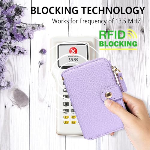 M-Plateau RFID Blocking Phone Wallet Stick On,Credit Card Holder for Women | Card Holder for Phone case Stick on Attachable Credit Card Holder for Phone (Compatible with Most Smartphones) (Purple) - color: Purple