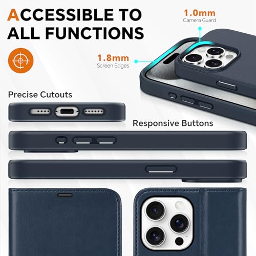 TUCCH Detachable 2-in-1 Case Wallet for iPhone 15 Pro Max (6.7"), Dark Blue | 4 Card Slots, RFID Blocking, Wireless Charging, Viewing Stand, PU Leather, Shockproof TPU, Magnetic, Flip Cover - color: Dark Blue (2-in-1 Detachable)