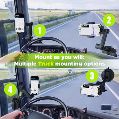Truckules Truck Phone Mount + Dash Pad, 16.9" Long Holder, Big Rig, Black - color: Black