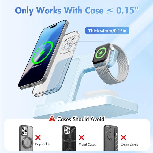 Wireless Charging Station for Apple Devices, 3 in 1 Foldable Charger Stand - color: Blue