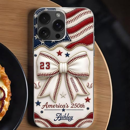 America's Wild Eagles Coquette Bow and Baseball Stitches - Personalized Clear Phone Case Custom Everyday Accessory Meaningful Gift for Loved Ones Unique Gear