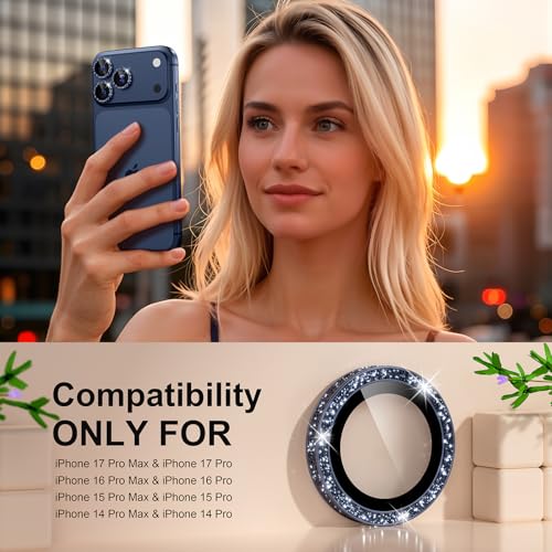 iPhone 17/16/15/14 Pro Max/Pro Camera Lens Protector Glitter - color: Glitter Dark Blue