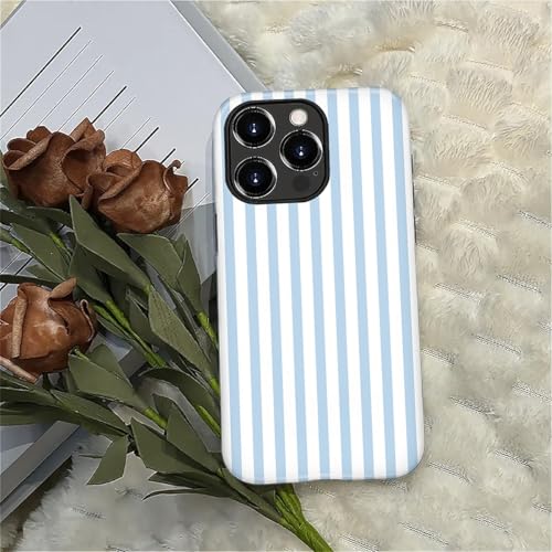 Compatible with iPhone 16 Pro Case,Glossy 2-in-1 Sleek All-Inclusive Dual-Layer Material Soft TPU + PC Back for Blue Stripes Geometric Pastel Summer Beach - color: Blue Stripes Geometric Pastel Summer Beach-Glossy, size: iPhone 16 Pro