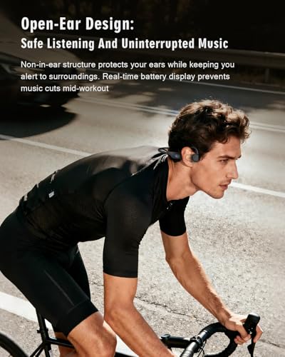 Bone Conduction Headphones, 14H Playtime Bluetooth 6.0 Open-Ear Earbuds with Mic, IPX5 Waterproof Lightweight Headset, Wireless Sport Earphones for Running, Gym Workouts(Gray Black)