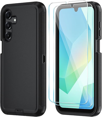 Qinmay Phone Case for Samsung Galaxy A17 5G Case, Galaxy A16 5G Case with HD Screen Protector, Heavy Duty Shockproof 3-Layer Cover Phone Case for Galaxy A17 / A16 ，Black - color: Black