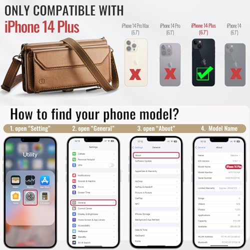 Strapurs Wallet Case Compatible with iPhone 14 Plus RFID Blocking 10-Card Holder Soft PU Leather Magnetic Snap Shoulder Strap Zipper Pocket Phone Case Fit for iPhone 14 Plus 6.7" - Brown | RFID Blocking 10-Card Holder, Shoulder Lanyard, Wirst Strap, Zippe