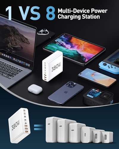 380W USB C Charger Block with 4 USB Cables Dual 100W Charging Station - color: White