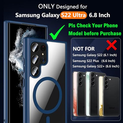 Hensinple for Samsung Galaxy S22 Ultra Case Magnetic, Galaxy S22 Ultra Phone Case [Compatible with Magsafe] Wireless Charging Translucent Back Shockproof Cover Case6.8 Inch, Blue - color: Blue-S22 Ultra, size: Galaxy S22 Ultra 6.8 inch