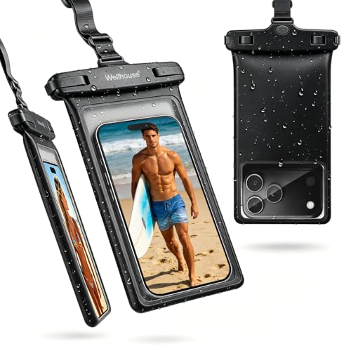 wellhouse Waterproof Phone Pouch, Waterproof Phone Case for iPhone 17 16 15 14 13 Pro Max XS Samsung, IPX8 3D Cellphone Dry Bag Beach Essentials (1 Pack - Black8.0, 8 inch) - color: 1 Pack - Black8.0"