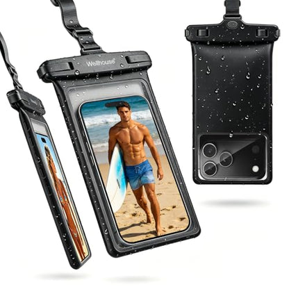 wellhouse Waterproof Phone Pouch, Waterproof Phone Case for iPhone 17 16 15 14 13 Pro Max XS Samsung, IPX8 3D Cellphone Dry Bag Beach Essentials (1 Pack - Black8.0, 8 inch) - color: 1 Pack - Black8.0"