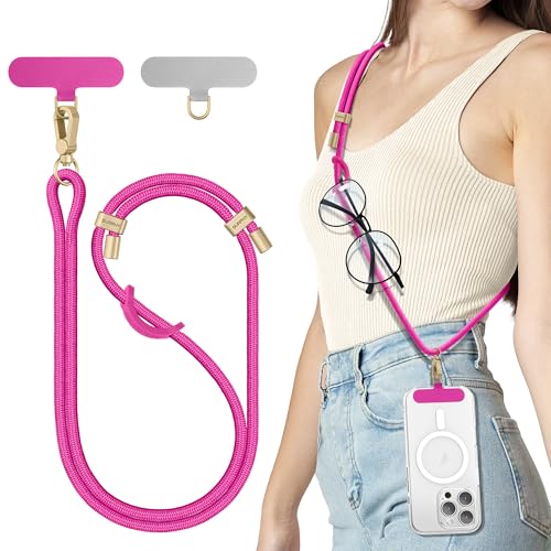 SURPHY Phone Lanyard Crossbody, Phone Strap Crossbody with 2 Tether Tabs - color: Hot Pink