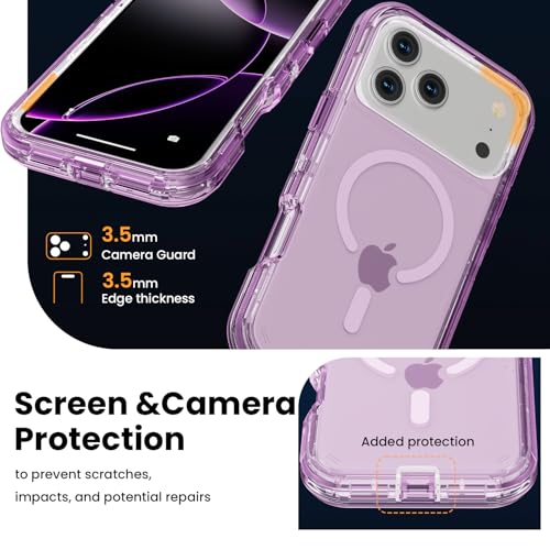 Follaroma Magnetic for iPhone 17 Pro Case, Heavy Duty Phone Cases, Purple | Compatible with MagSafe, Heavy Duty Shock proof Protection, Military-Grade Anti-Drop, Dual Layer Transparent Protective Cover - color: Purple, size: iPhone 17 Pro 6.3''