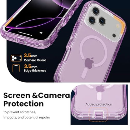 Follaroma Magnetic for iPhone 17 Pro Case, Heavy Duty Phone Cases, Purple | Compatible with MagSafe, Heavy Duty Shock proof Protection, Military-Grade Anti-Drop, Dual Layer Transparent Protective Cover - color: Purple, size: iPhone 17 Pro 6.3''