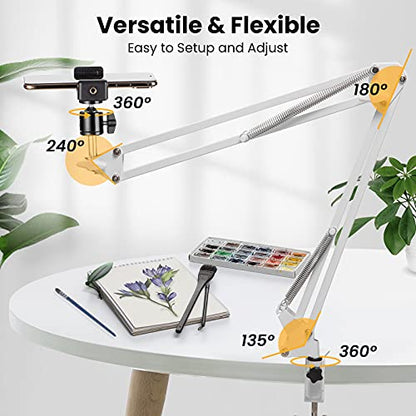 TARION Overhead Phone Stand Articulating Boom Stand Lazy Arm White