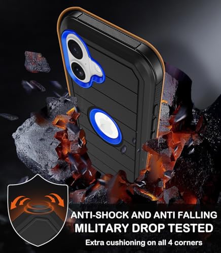 for iPhone 16 Case with Belt Clip Holster,2X Screen Protectors,Heavy Duty Shockproof Drop Protection Military Grade 3 Layers Full Covered Rugged Durable Phone Cover with Kickstand 6.1“ (Black Blue - color: Black Blue w Clip