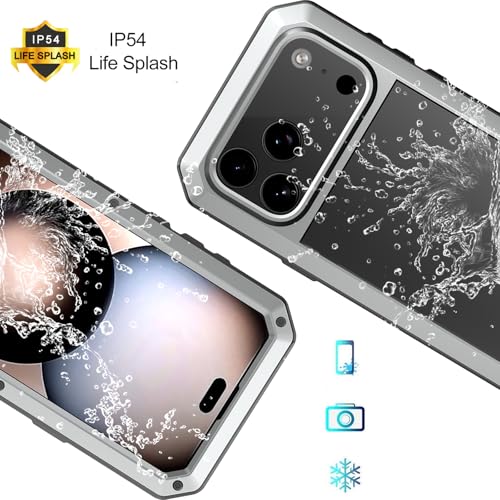 Compatiable with iPhone 17 Pro Max Case,360 Full Body Protective Cover Heavy Duty Shockproof [Tough Armour] Aluminum Alloy Metal Case with Silicone Built-in Screen Protector - Silver - color: Silver