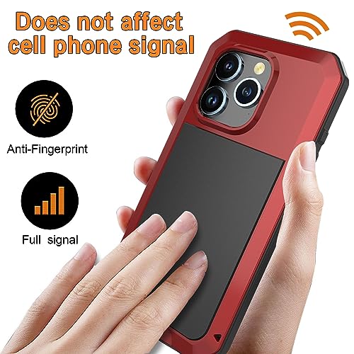 Compatiable with iPhone 15 Pro Case,360 Full Body Protective Cover Heavy Duty Shockproof Tough Armour Aluminum Alloy Metal Case with Silicone Built-in Screen Protector - Red - color: Red