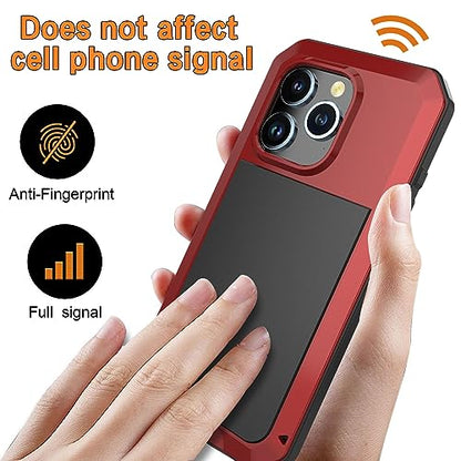 Compatiable with iPhone 15 Pro Case,360 Full Body Protective Cover Heavy Duty Shockproof Tough Armour Aluminum Alloy Metal Case with Silicone Built-in Screen Protector - Red - color: Red