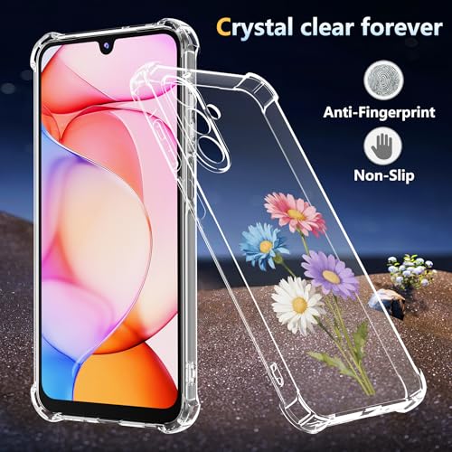 Phone Case for Samsung Galaxy A17 5G Case, Samsung A17 5G Case with Tempered Glass Screen Protector, Soft Flexible TPU Slim Fit Shockproof Phone Cover for Women Men Girl Boy (Clear-Daisy) - color: Clear-Daisy