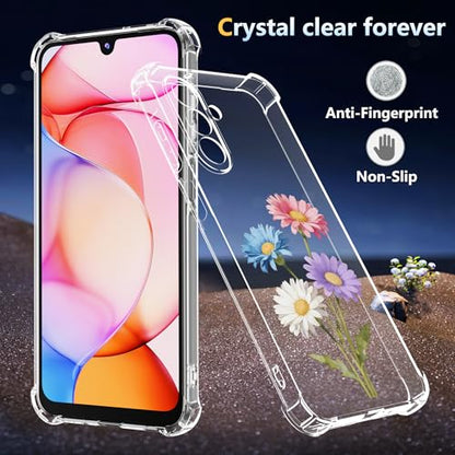 Phone Case for Samsung Galaxy A17 5G Case, Samsung A17 5G Case with Tempered Glass Screen Protector, Soft Flexible TPU Slim Fit Shockproof Phone Cover for Women Men Girl Boy (Clear-Daisy) - color: Clear-Daisy