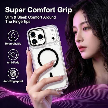 for iPhone 17 Pro Max Clear Case with Electroplated Camera Ring & Buttons, MagSafe Compatible, Military-Grade Shockproof, Anti-Yellowing Slim Transparent Cover - color: Black
