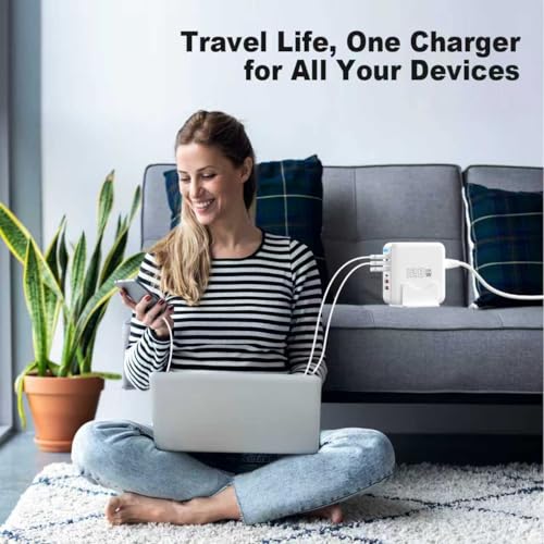 USB C Fast Charger Block, 120W 6-Port Charging Station GaN Hub Adapter, USB C Wall Multi Charger Power Strip Plug with On/Off Switch for iPad iPhone 17 16 15 14 13 12 Pro Max Galaxy S23 (White) - color: White