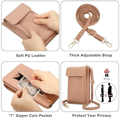 DOB SECHS Leather Passport Wallet Crossbody Phone Bag, RFID Blocking Passport Holder Credit Cards Case for Women - color: Brown-2