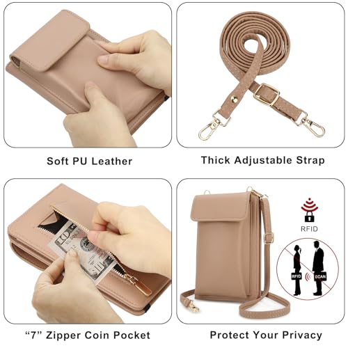 DOB SECHS Leather Passport Wallet Crossbody Phone Bag, RFID Blocking Passport Holder Credit Cards Case for Women - color: Brown-2