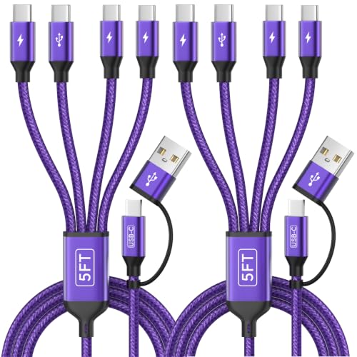 4 in 2 USB A/C to USB C Cable, USBC Multi Charging Cable [2 Pack, 5FT] - color: Purple