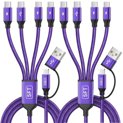 4 in 2 USB A/C to USB C Cable, USBC Multi Charging Cable [2 Pack, 5FT] - color: Purple