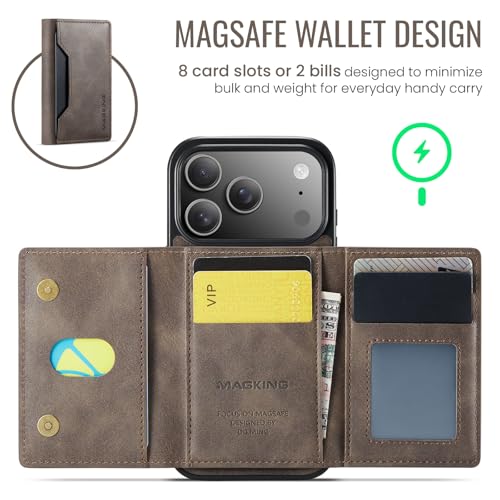 K2 2 in 1 Detachable Magnetic Phone Cases Compatible with iPhone 17 Pro Case with Card Holder RFID Blocking, Compatible with Magsafe Wallet, Leather 6.3'' (Coffee, iPhone 17 Pro) - color: Coffee, size: iPhone 17 Pro