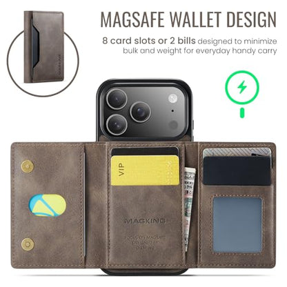 K2 2 in 1 Detachable Magnetic Phone Cases Compatible with iPhone 17 Pro Case with Card Holder RFID Blocking, Compatible with Magsafe Wallet, Leather 6.3'' (Coffee, iPhone 17 Pro) - color: Coffee, size: iPhone 17 Pro