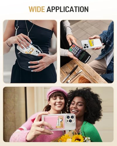Senose wallet for phone, Phone Card Holder for Phone Case, Leather Credit Card Sticky Wallet 3 Pockets Back of Phone, Compatible for iPhone, Android, Samsung - Pink, 1 Pack - color: Pink-1Pack