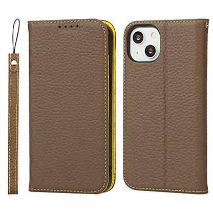 iCoverCase Compatible with iPhone 13 Wallet Case with Credit Card Holder and Wrist Strap, RFID Blocking Genuine Leather Flip Magnetic Phone Cover 6.1 Inch (Brown) - color: 1-Brown (No Headphone Storage Belt), size: iPhone 13