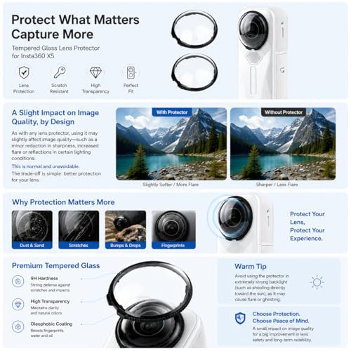 Tempered Glass Lens Guard Protector for Insta360 X5, 2 Pack